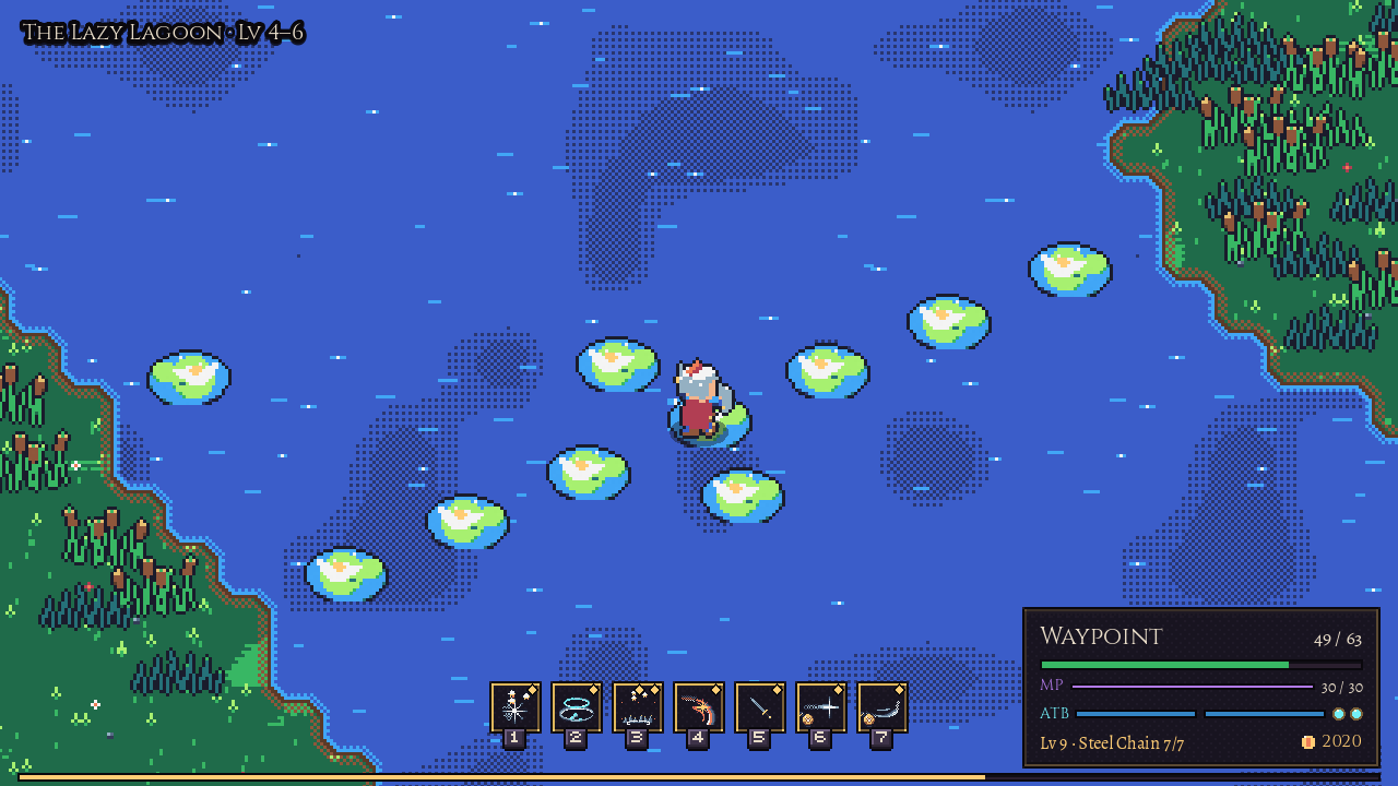 A hero jumping across lily pads on the Lazy Lagoon